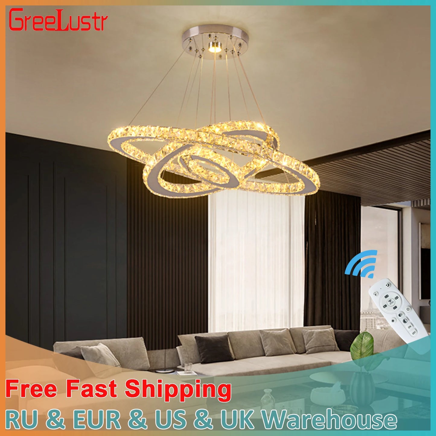 GreeLustr Crystal Modern Pendant Light Chandelier DIY Dimmable