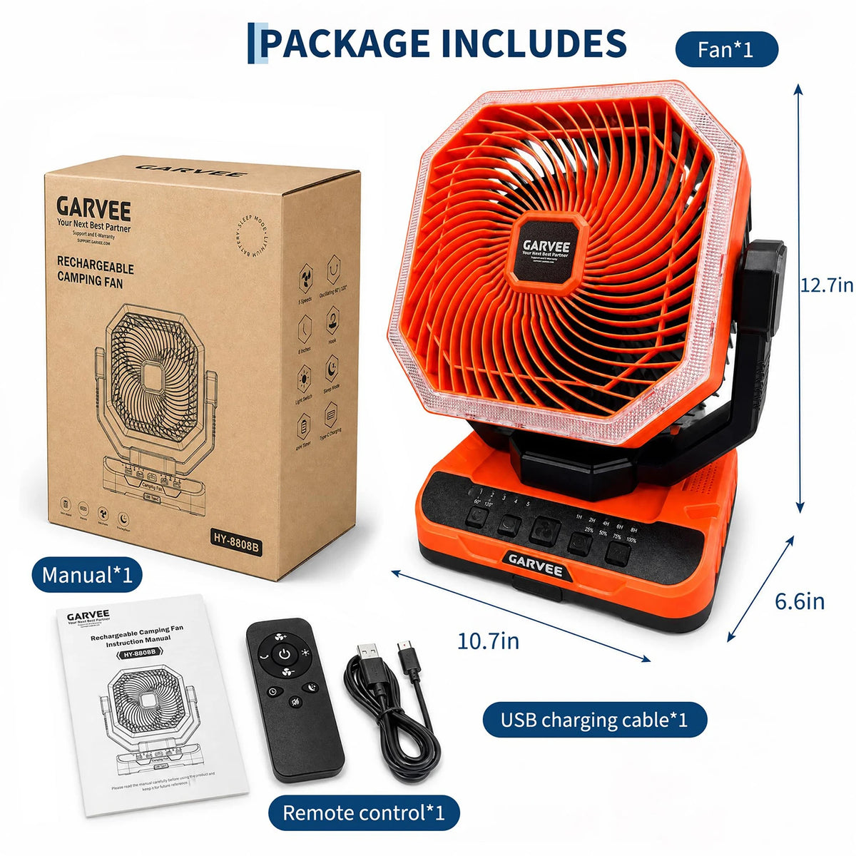 Himiss Portable Camping Fan With Remote Timer Led Light And 5 Speeds