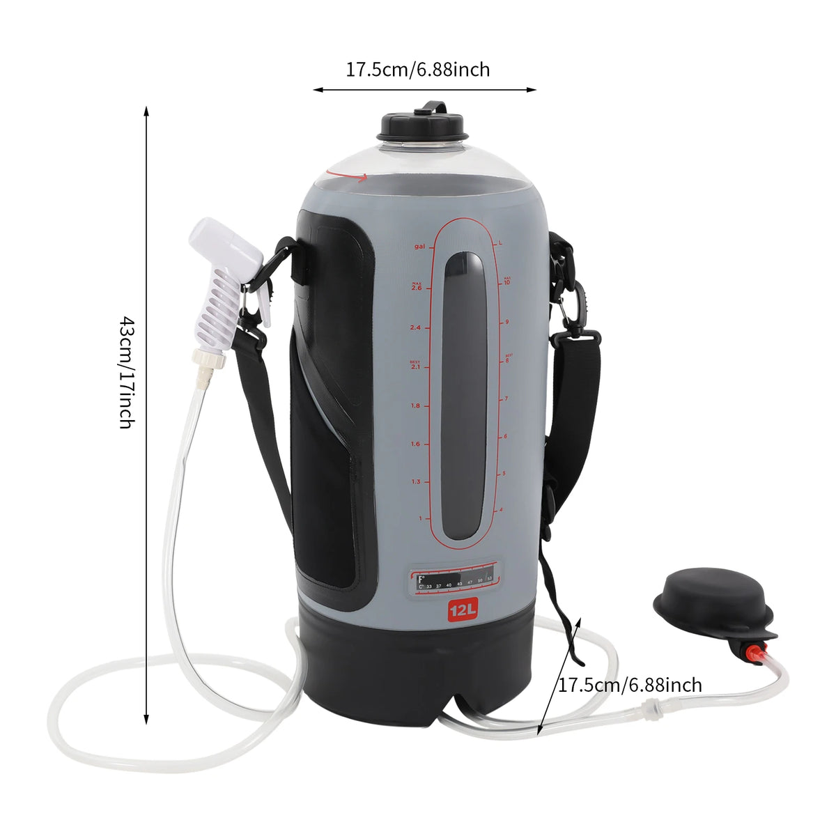 Portable 3 Gallon Solar Camping Shower Bag With Hose