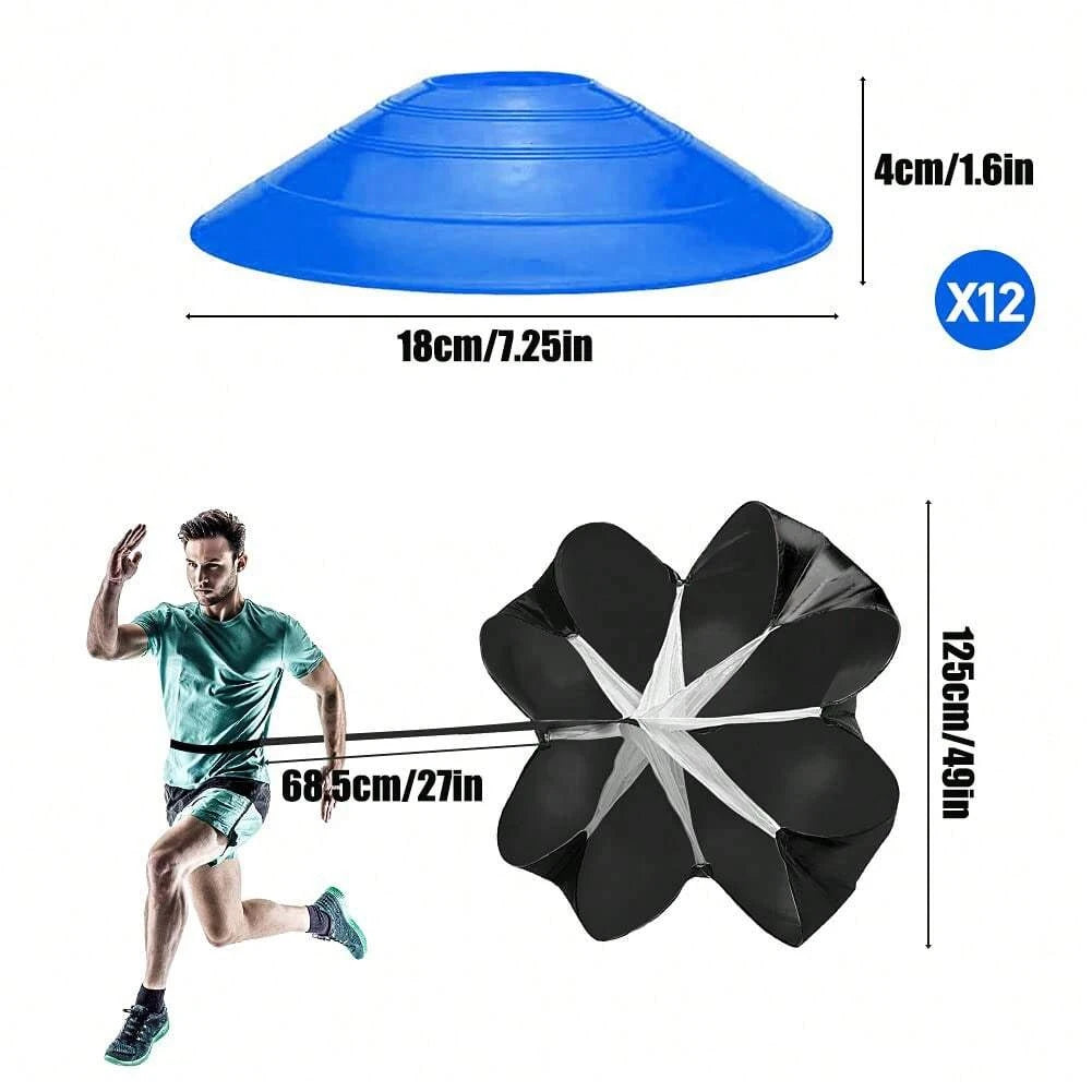 GKHMNEW Speed Agility Training Set With 12 Rung 20ft Ladder Cones Parachute