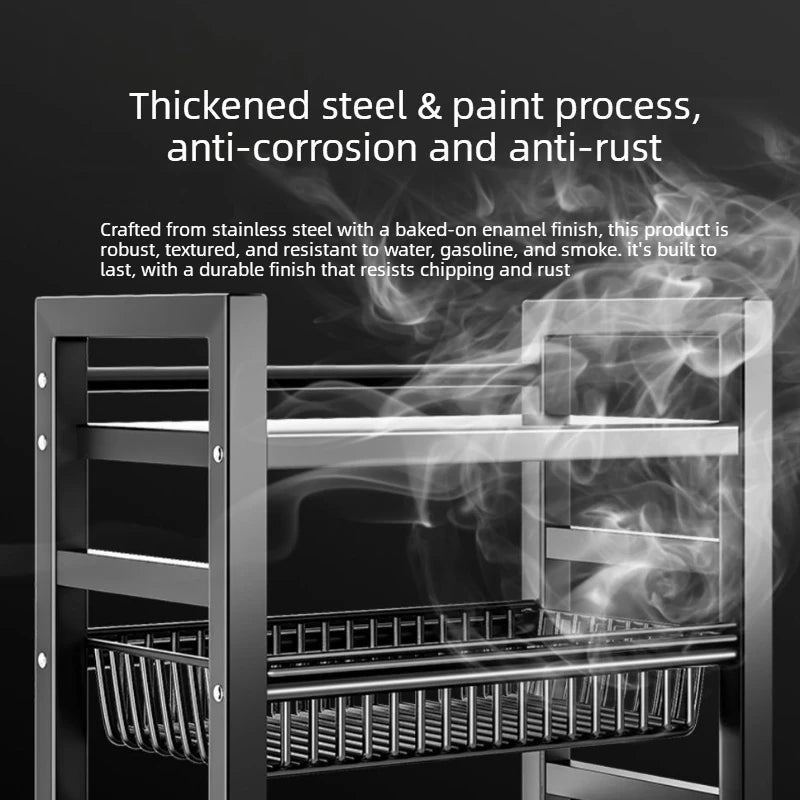 4-Stage Carbon Steel Kitchen Mobility Cart With Storage Baskets