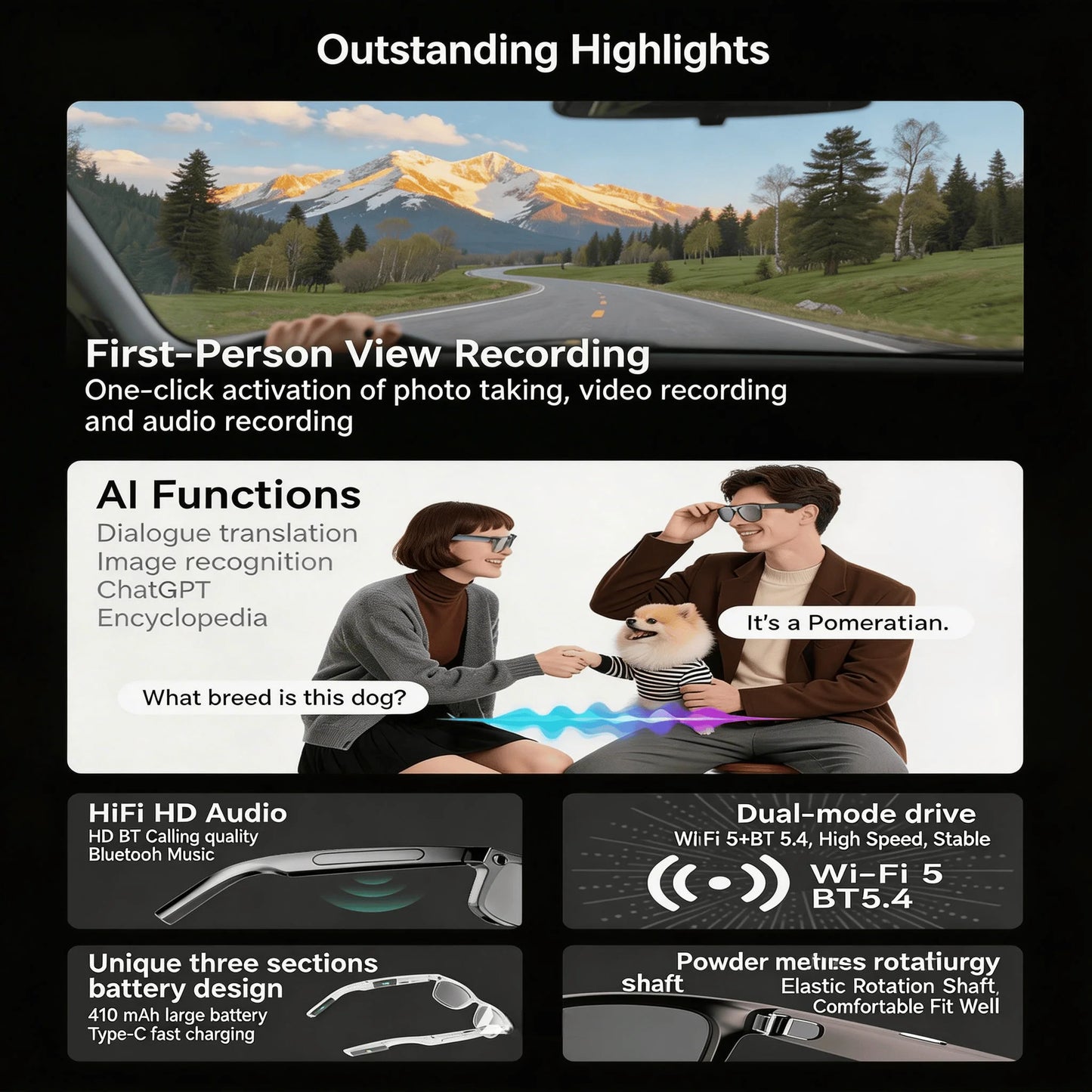 W O Camera 4K Glasses With AI Translator And Object Recognition