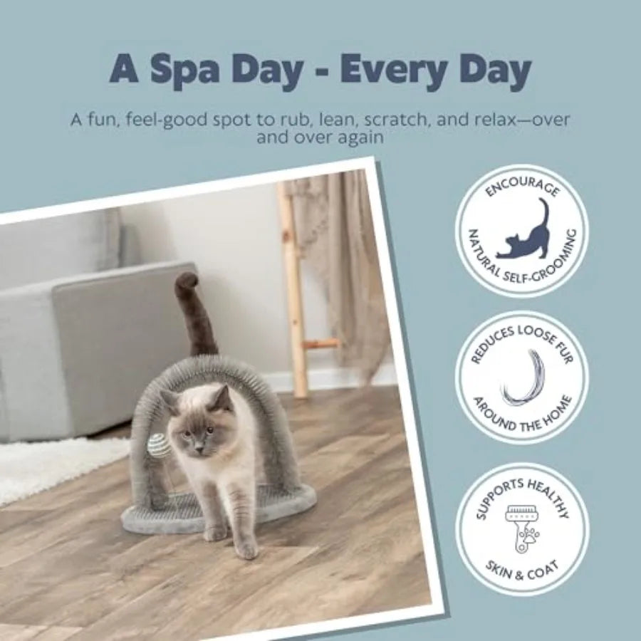 Self-Grooming Cat Scratcher with Brush Reduces Shedding