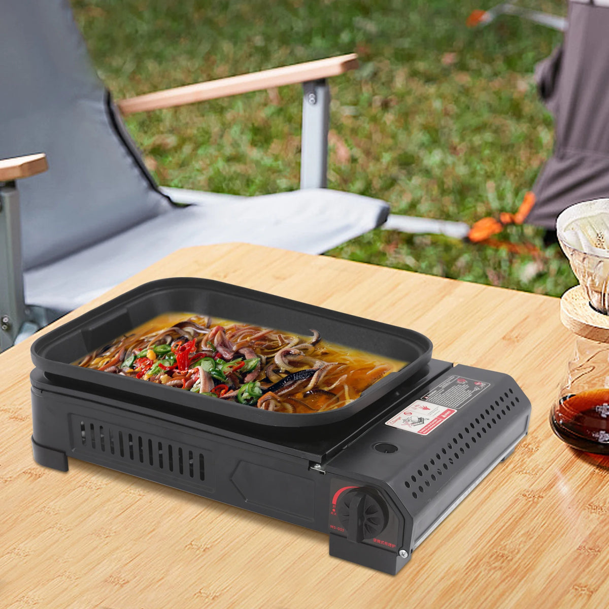 Portable 2.1KW Butane Gas Grill Stove With Pan Lid