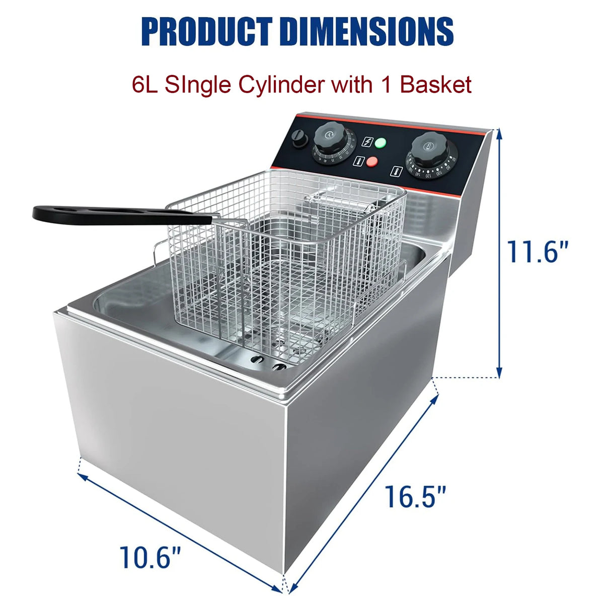 Acekool Commercial Electric Deep Fryer With Adjustable Thermostat
