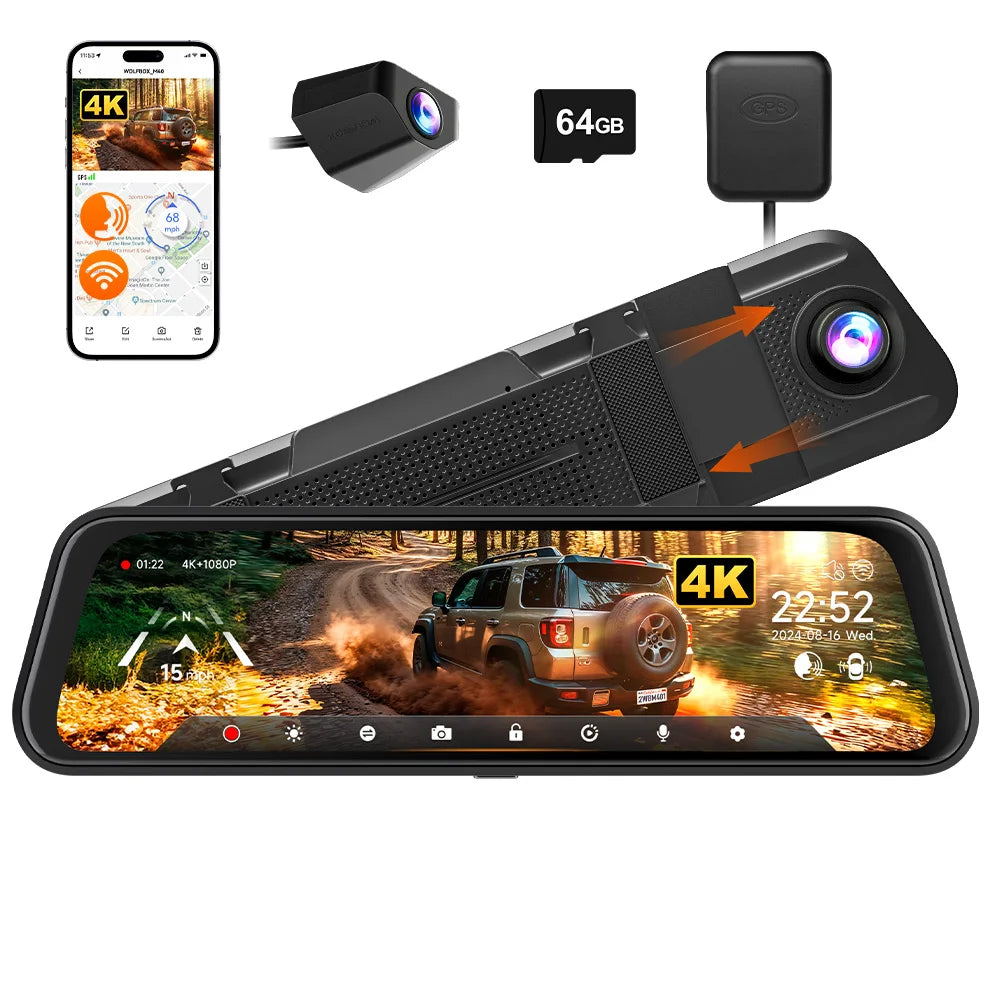 WOLFBOX M40 Dash Cam 4K 1080P With Voice Control GPS