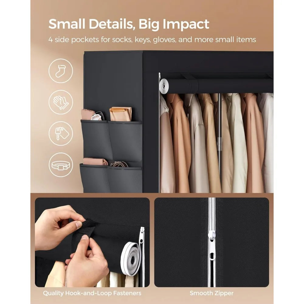 NBVCX Portable Closet Organizer With Cover And Hanging Rods