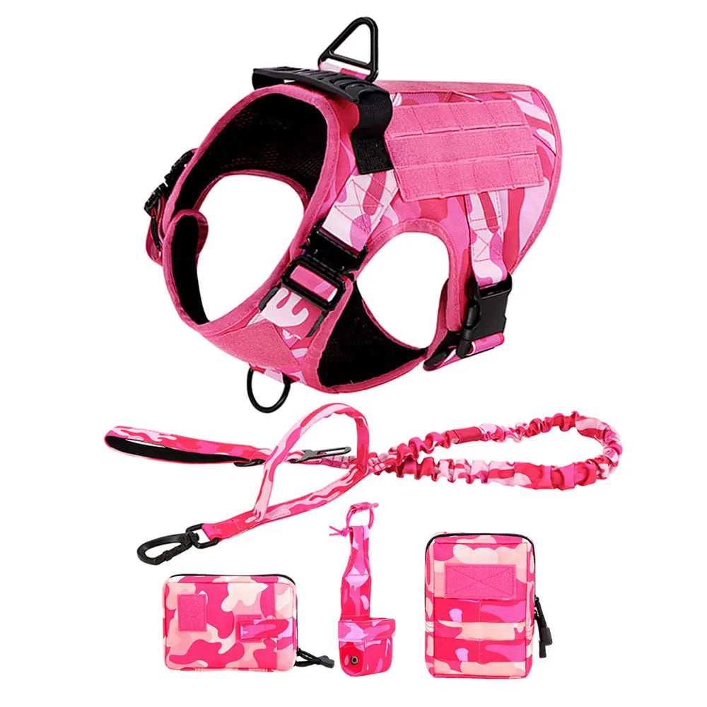 Military Camouflage Dog Harness With Leash For Training