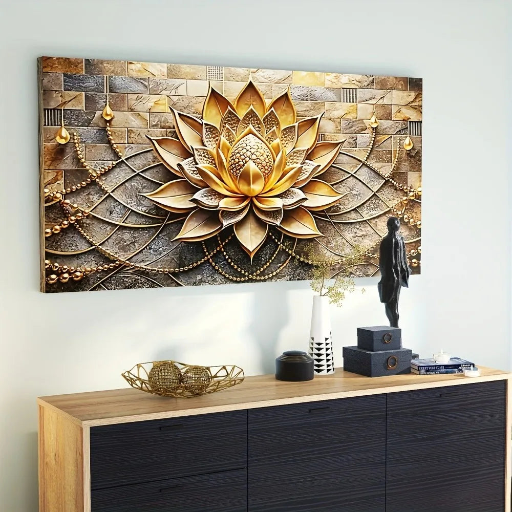 Modern Abstract Black Gold Floral Canvas Art On Pine Wood