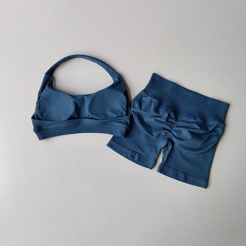 Seamless Breathable Yoga Bra And Shorts Set For Women