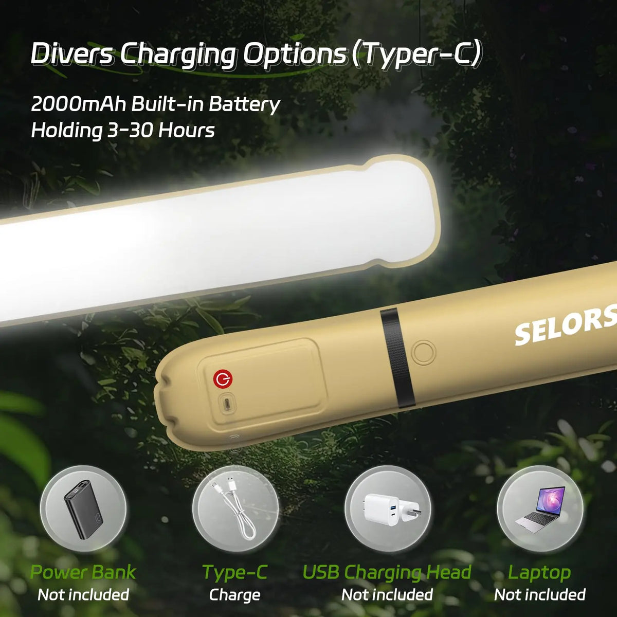 Selorss Rechargeable Portable Folding Camping Tent Light Waterproof Spotlight