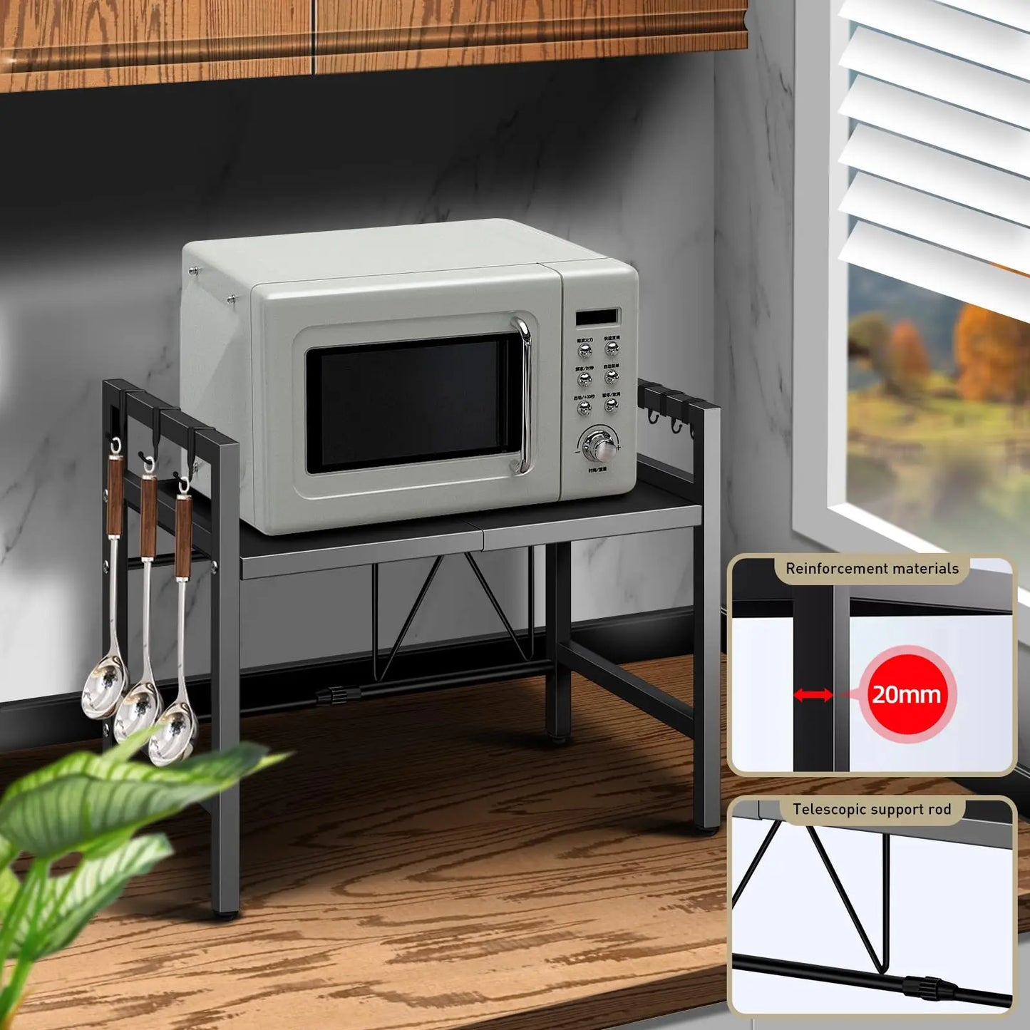 Expandable Microwave Shelf Organizer For Kitchen Countertop Storage
