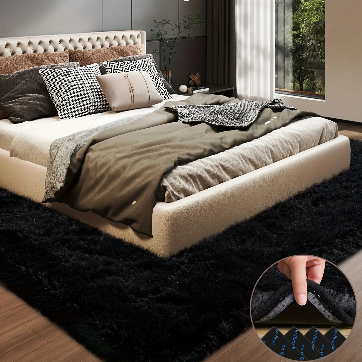 Aubusson Style Plush Geometric Area Rug Polyester For Bedroom Decor