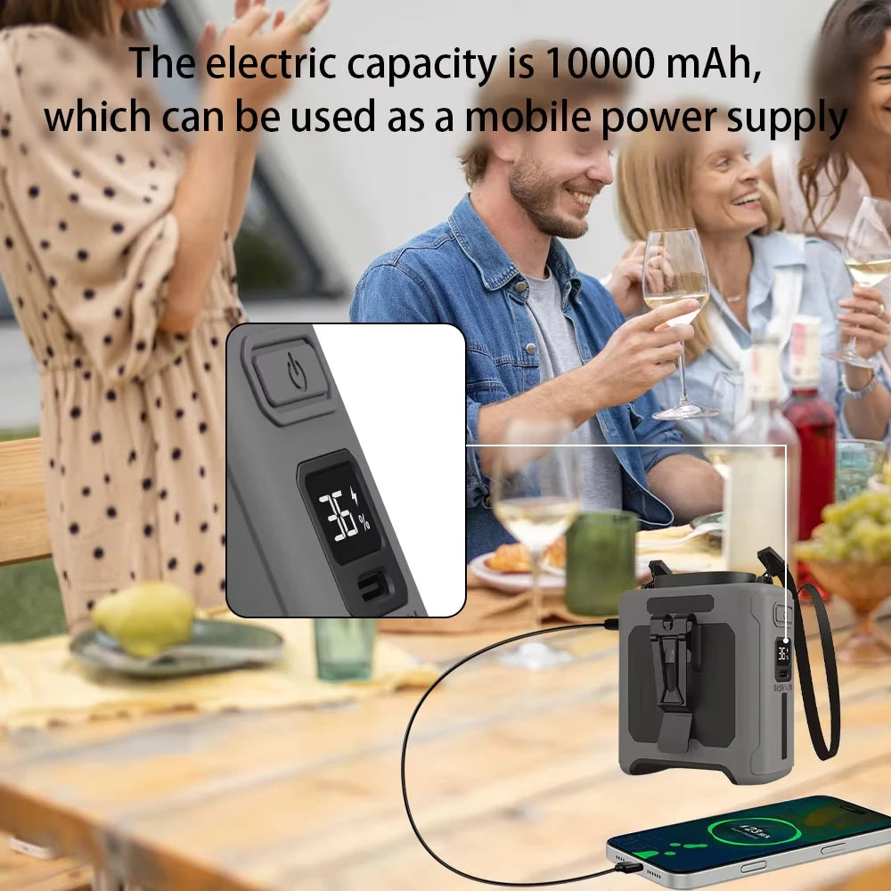 10000mAh Portable Neck Worn Fan With LED Light Power Bank