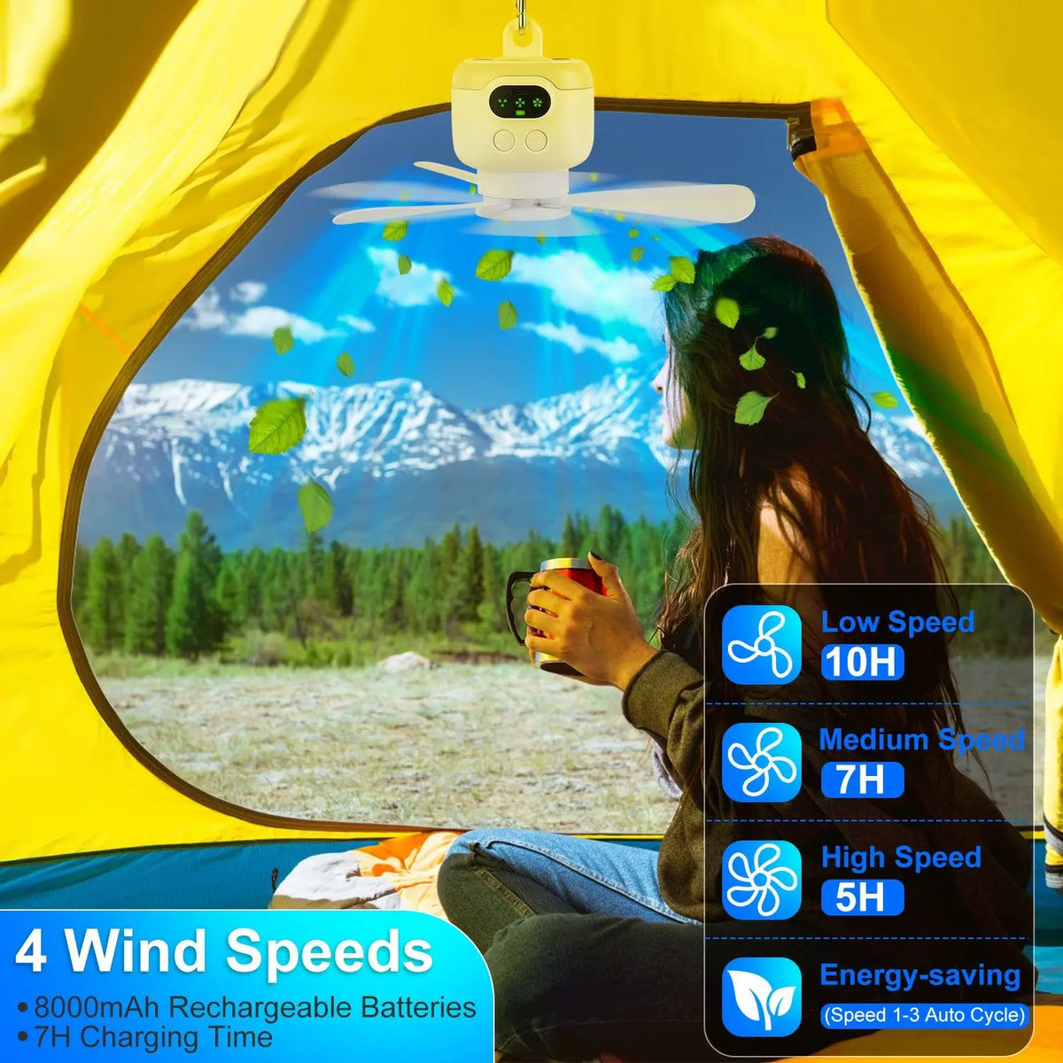 Portable 2 In 1 Camping Fan With Led Lantern And Remote Control