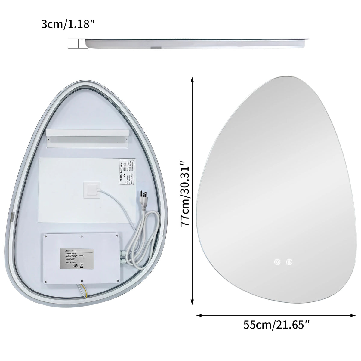 LED Bathroom Mirror Wall Mounted Vanity Mirror with 3 Lighting Colors, Touch Sensor, Anti-Fog, Backlit Light, Irregular Pebble Shape