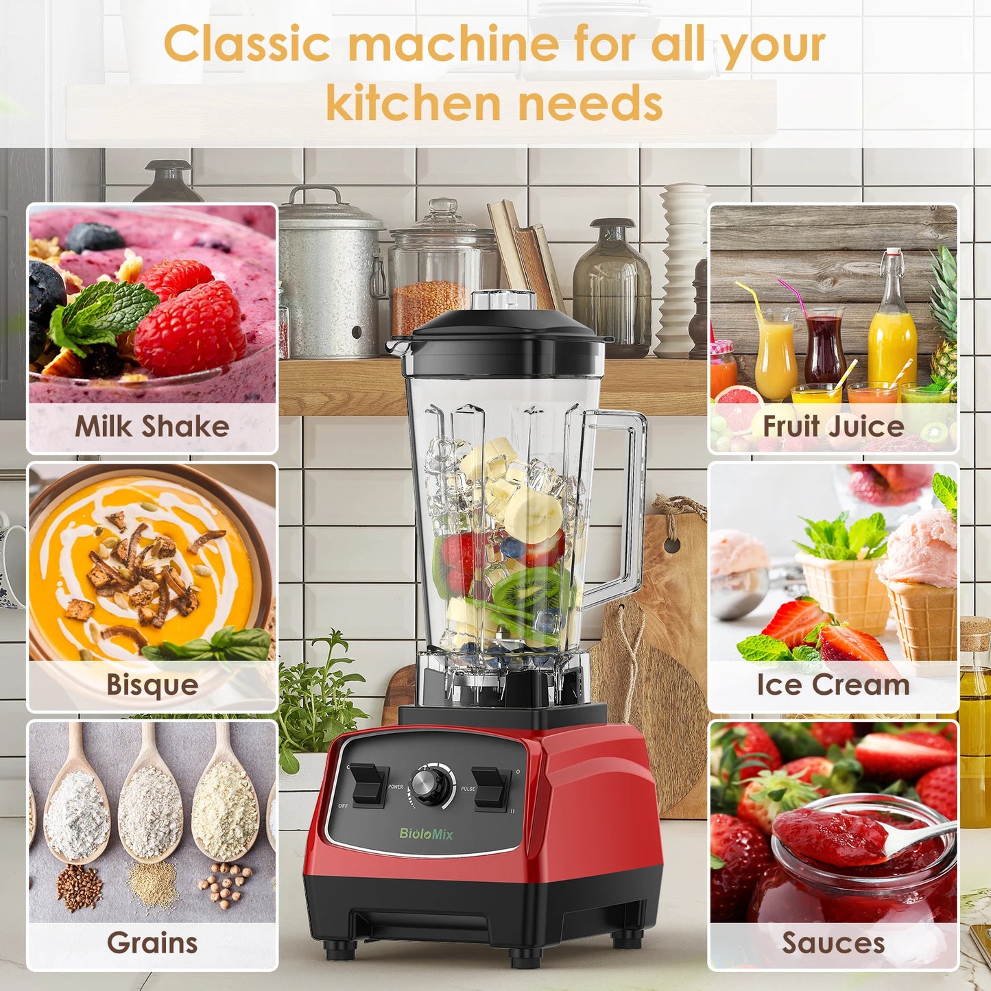 Biolomix BPA Free Heavy Duty Blender Mixer Juicer 2200W 3HP