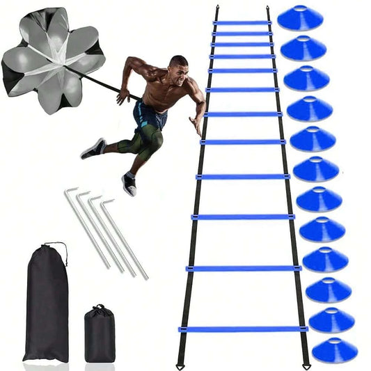 GKHMNEW Speed Agility Training Set With 12 Rung 20ft Ladder Cones Parachute