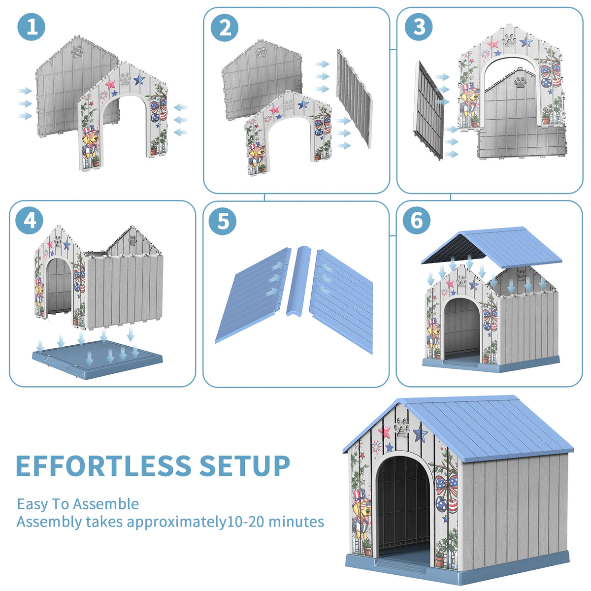 Weatherproof Plastic Outdoor Dog House With Printed Door