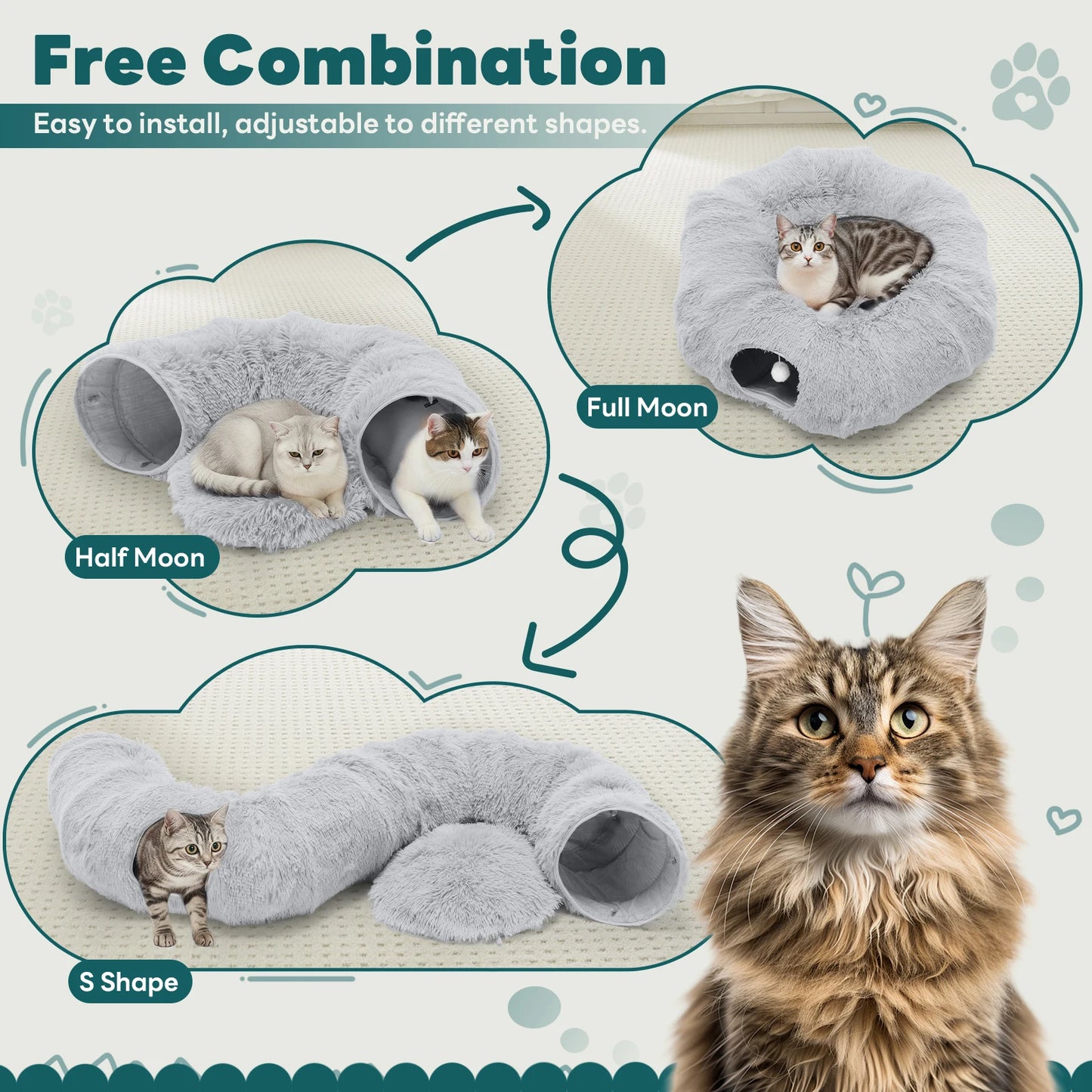 JHK Cat Tunnel Bed With Plush Playground For Cats