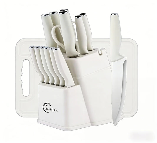 Knife Set, 15 Piece Knife Block Set with Built-in Sharpener, Dishwasher Safe, Rust Resistant, Stainless Steel