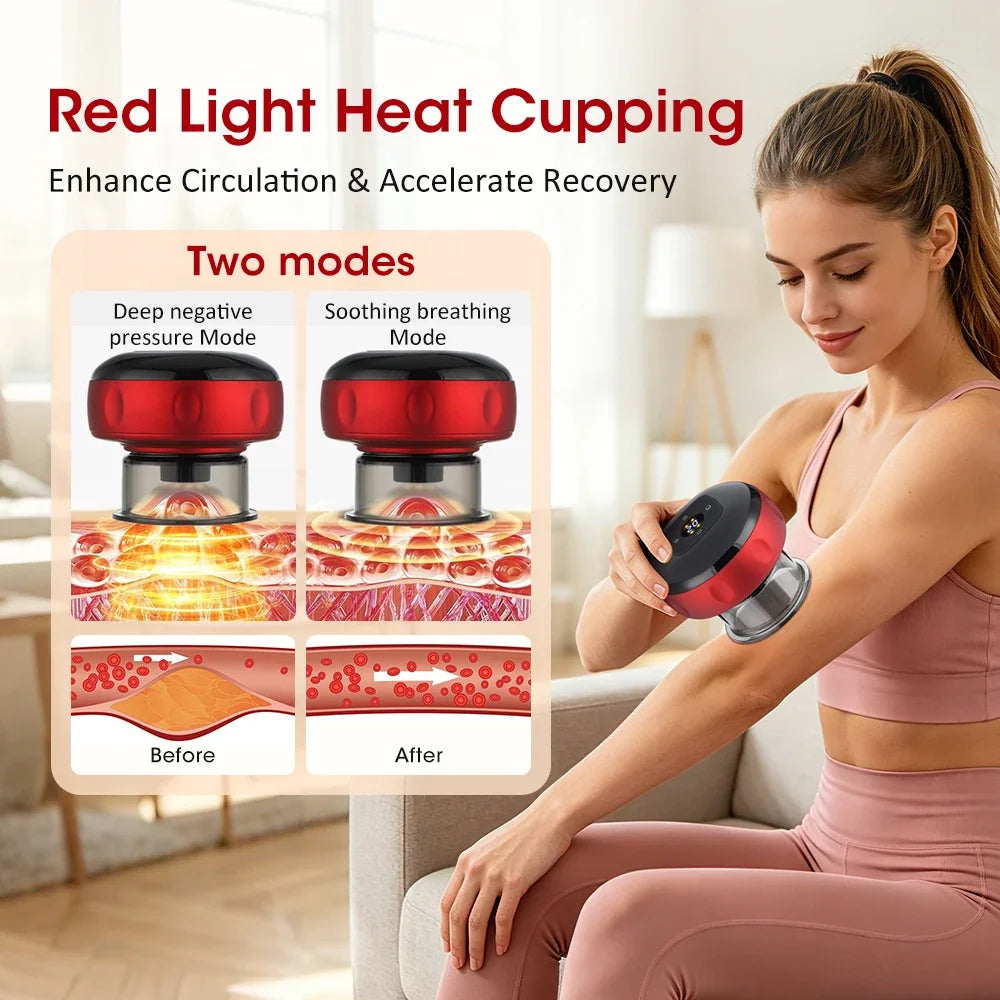Smart Electric Cupping Massager With Red Light Heating And 12 Levels Suction