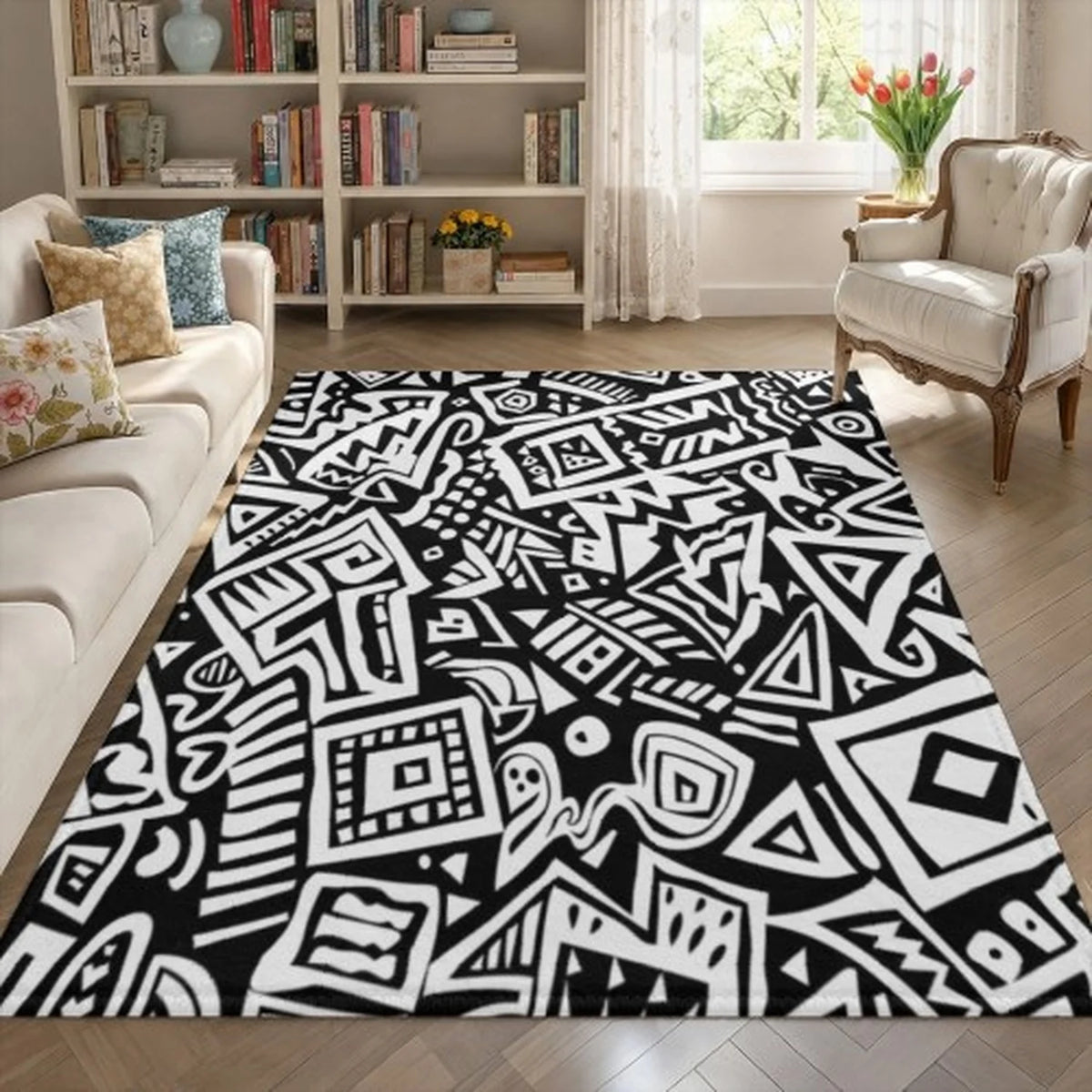 Modern Abstract Wool Carpet, Tufted Carpet, Luxurious Beige-Blue Area Rug, Minimalist Living Room Carpet, Soft Plush Bedroom Carpet, Modern Carpet.