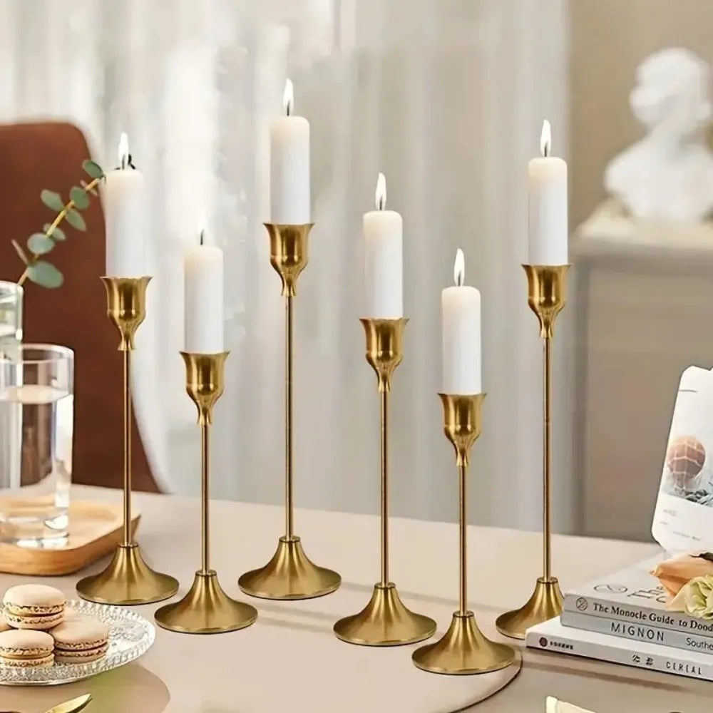 Six Piece Metal Taper Candle Holders Set for Romantic Decor