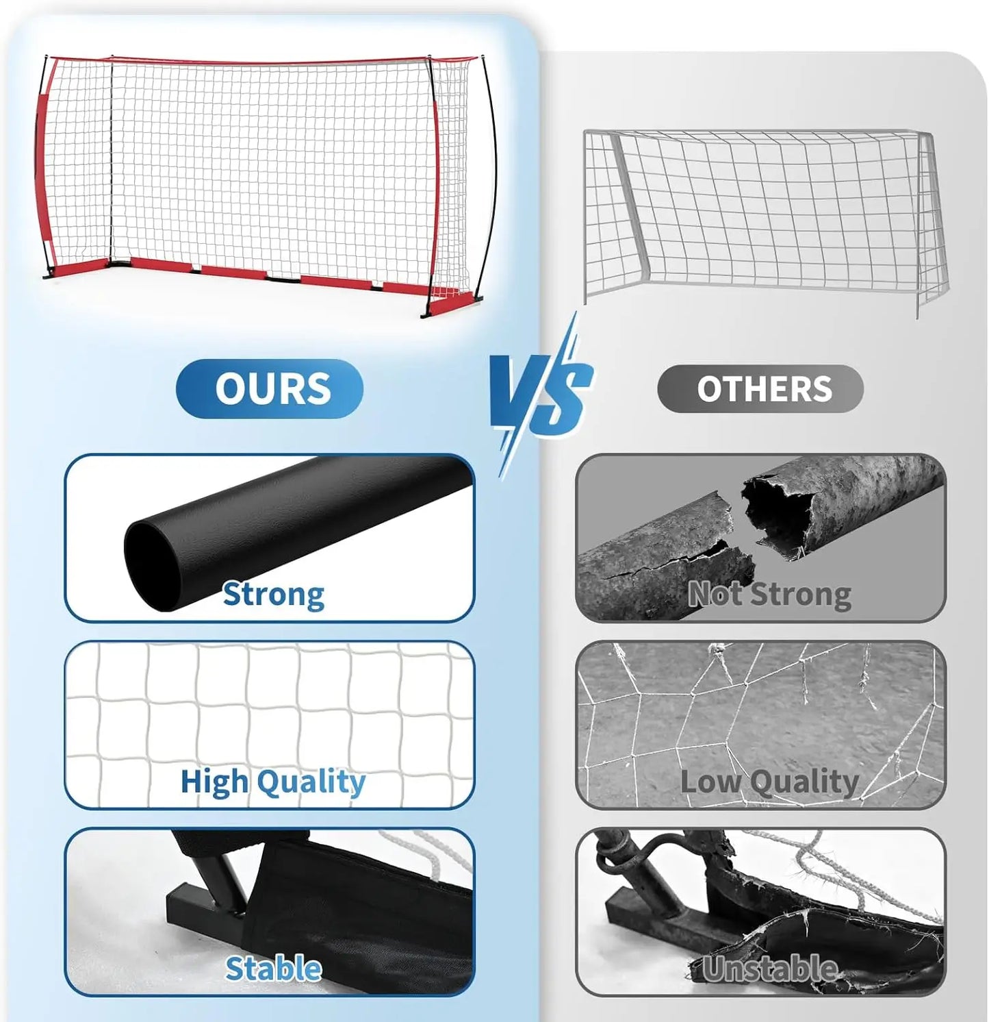 HiMISS Heavy Duty Steel Soccer Goal Foldable With Fiberglass Poles