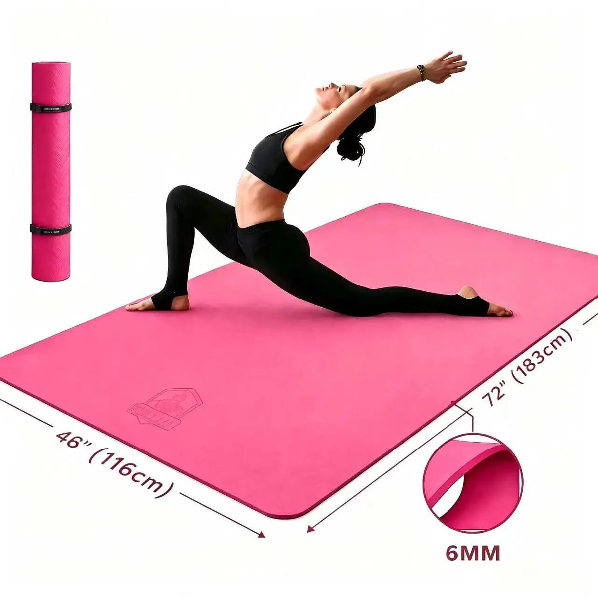 HAPBEAR Extra Wide Large Yoga Mat,48×72 Inch 6mm/8mm Thick TPE Eco‑Friendly Mat,Double‑Sided Non‑Slip Surface,Portable Exercise Fitness Mat with Storage Bag & Straps for Pilates,Home Gym & Full‑Body Workouts