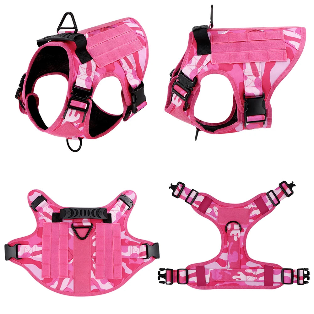 Military Camouflage Dog Harness With Leash For Training