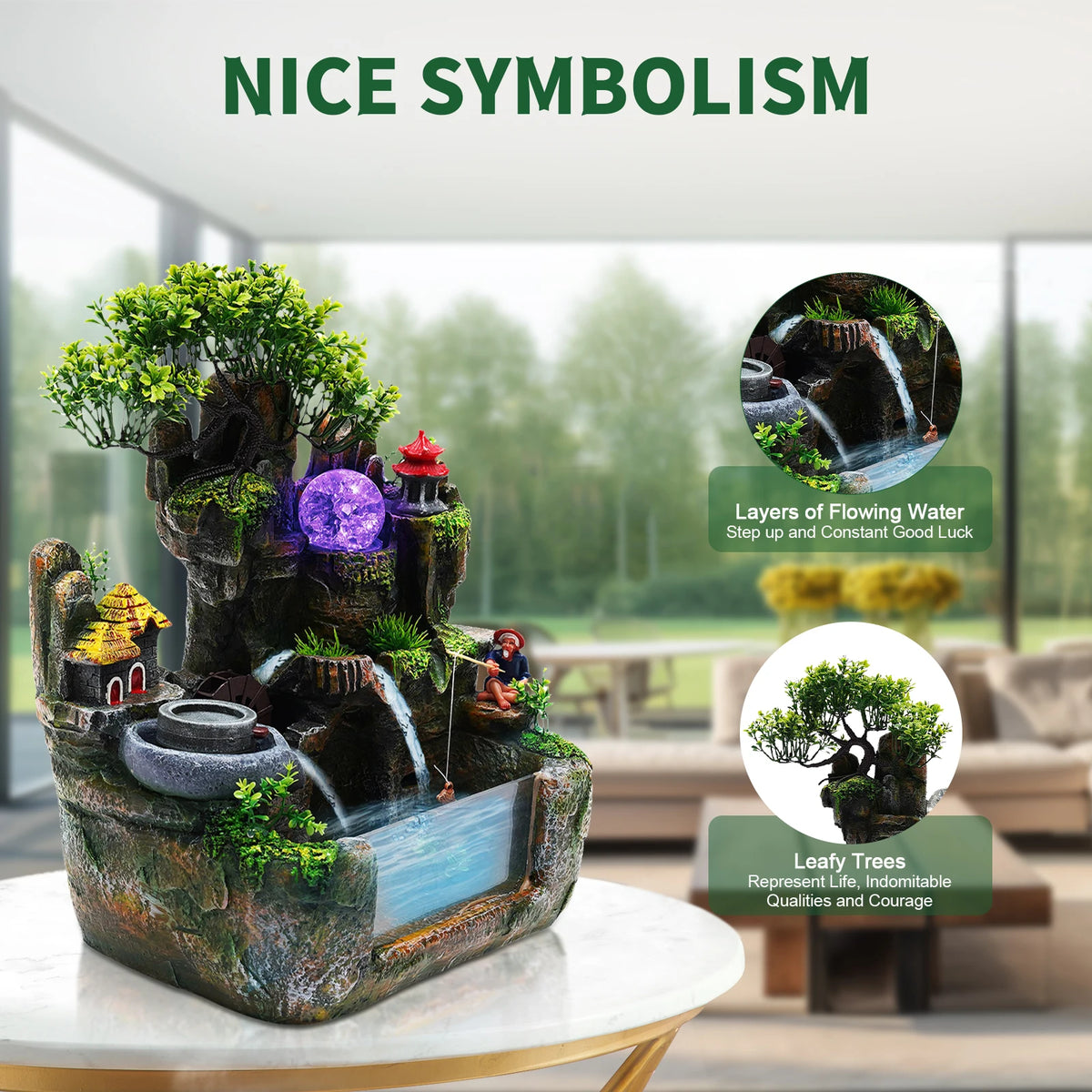 Feng Shui Resin Water Fountain With Rockery For Home Decor