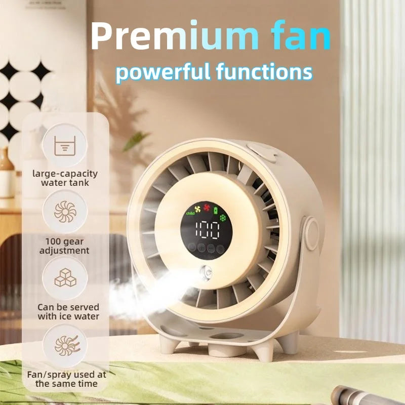Local Shipping- Misting Fan Humidifying Rapid Cooling Hanging Hole Low Noise Digital Display 100 Speed Controlled Speed