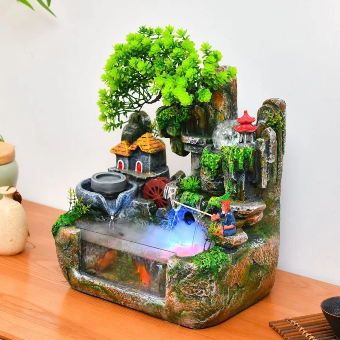 Feng Shui Resin Water Fountain With Rockery For Home Decor