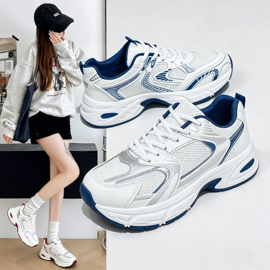 Women's Retro Dad Shoes Breathable Mesh Platform Sneakers Lace Up