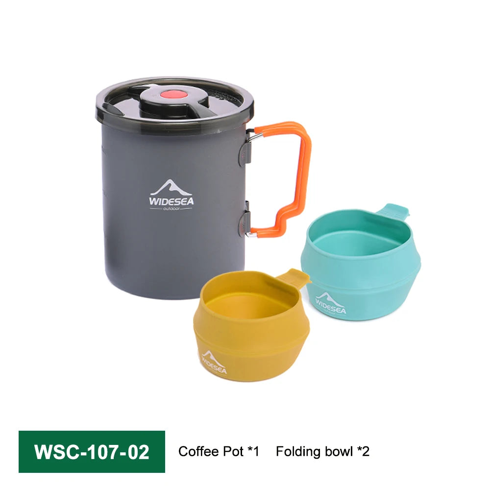 Widesea Camping Coffee Pot Set French Press Aluminum With Foldable Bowls