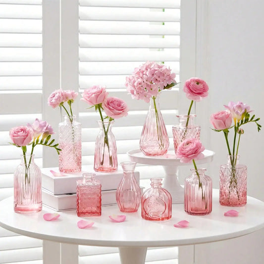 Set Of 12 Small Vintage Glass Bud Vases For Home Decor