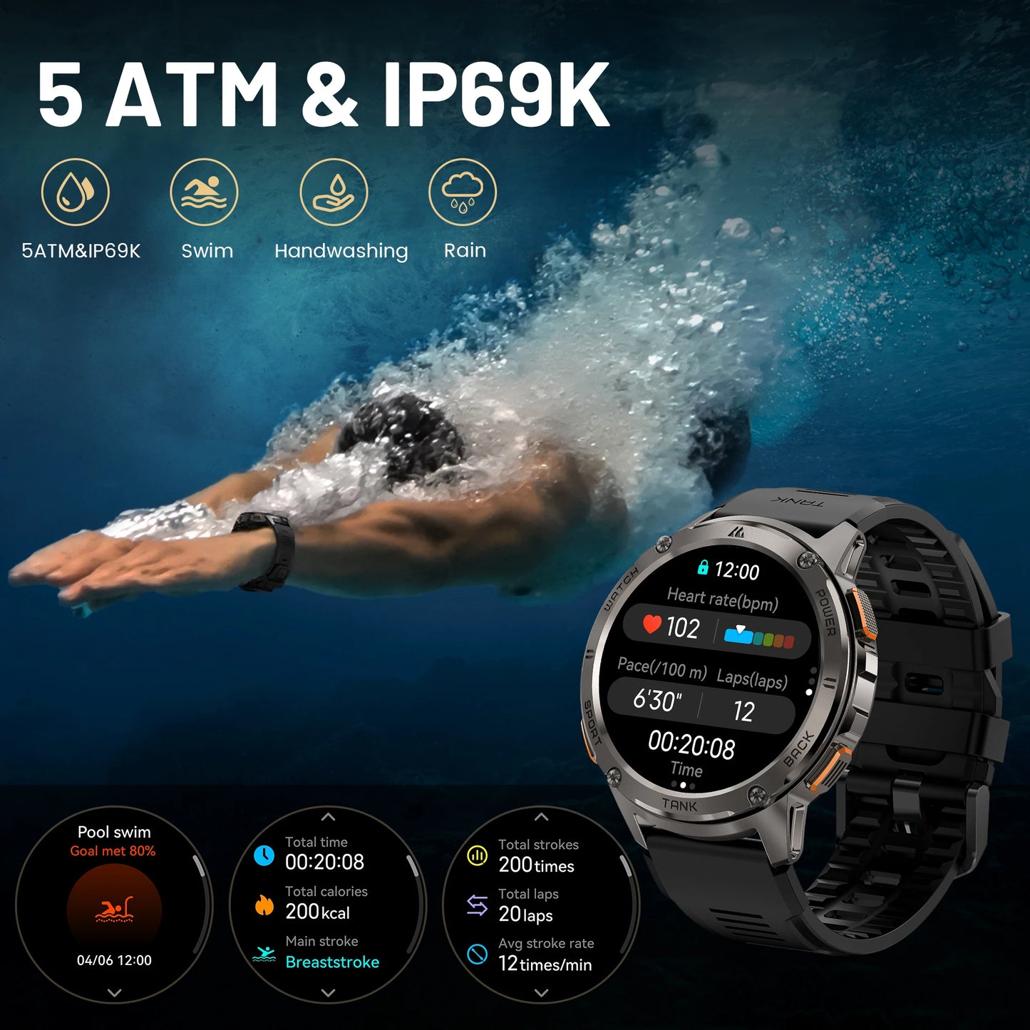 KOSPET Tank T3 Smartwatch Call And Text AMOLED AI Voice