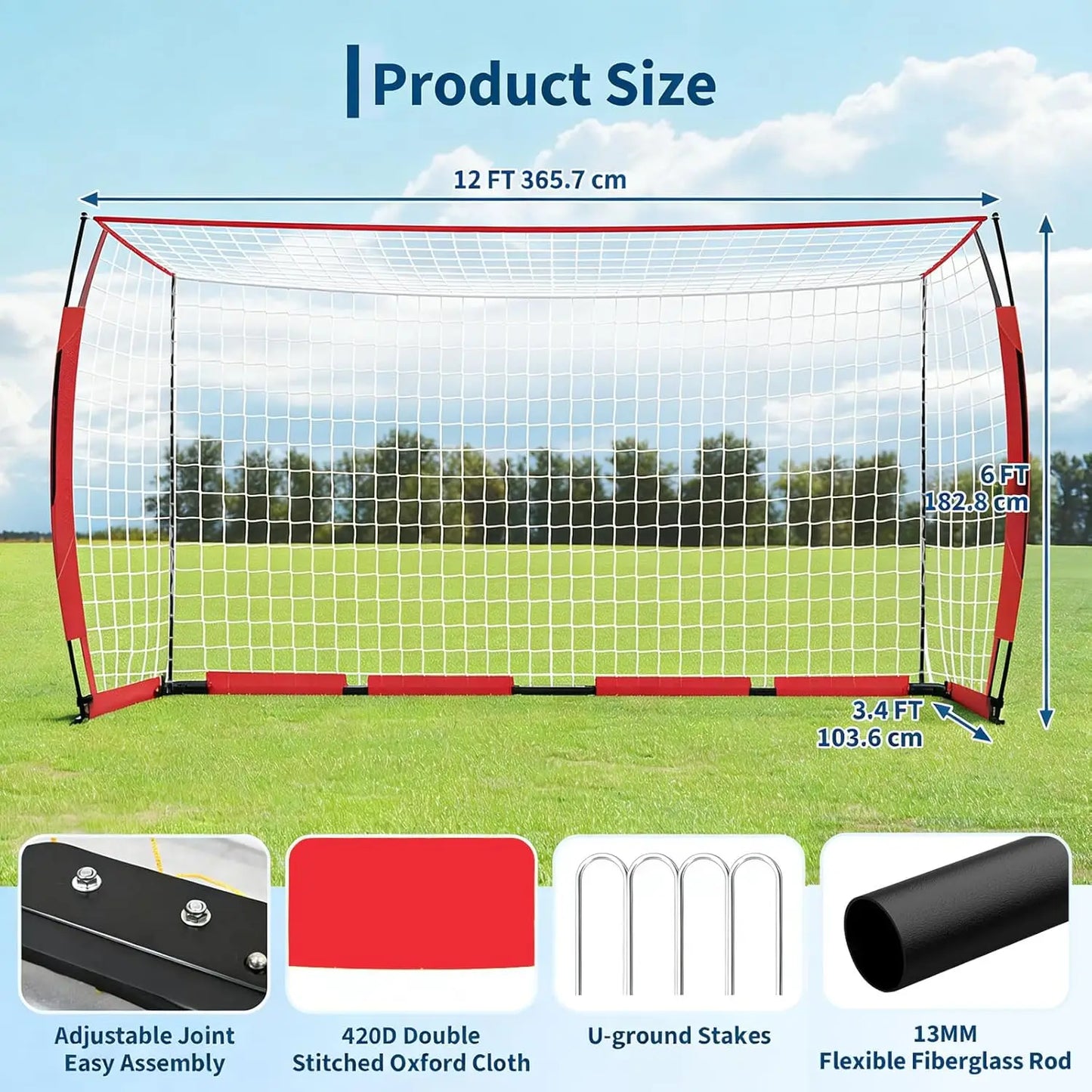 HiMISS Heavy Duty Steel Soccer Goal Foldable With Fiberglass Poles
