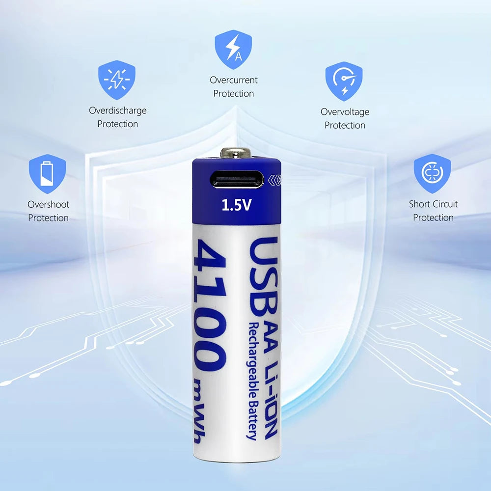Kuugro USB Rechargeable AA Battery 1.5V 4100mWh Type-C Li-Ion