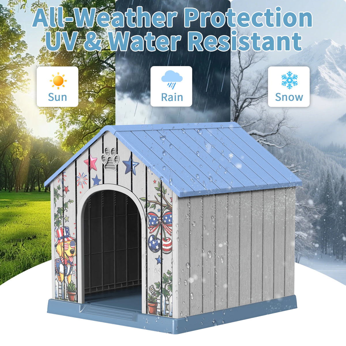 Weatherproof Plastic Outdoor Dog House With Printed Door