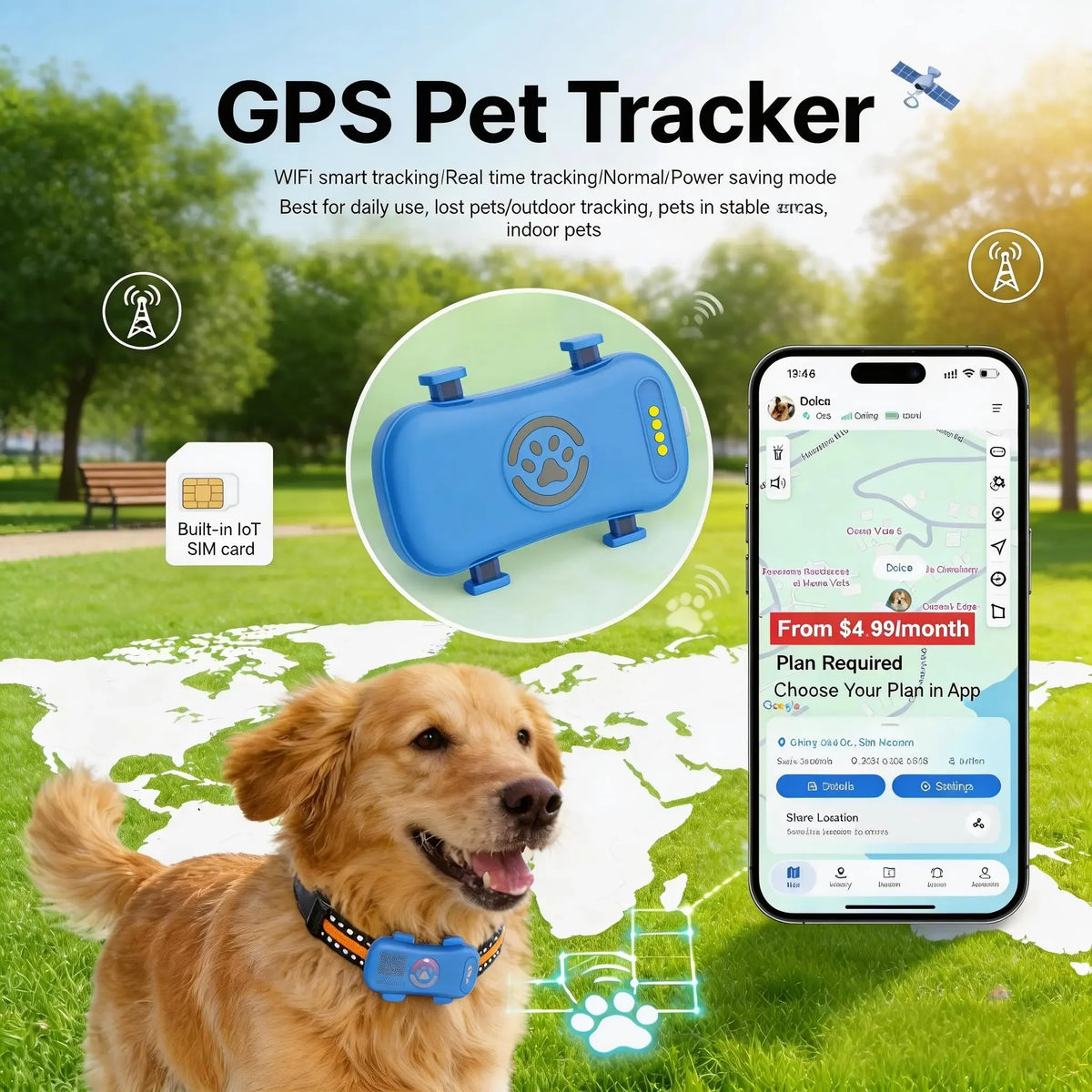 Wanwaytech 4G GPS Pet Tracker With Real Time Tracking