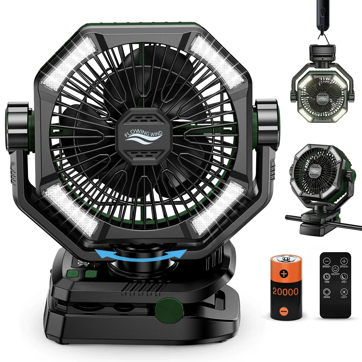 SKYTOO 20000mAh Camping Fan With 4 LED Lanterns For Outdoor Camping 8 Speeds