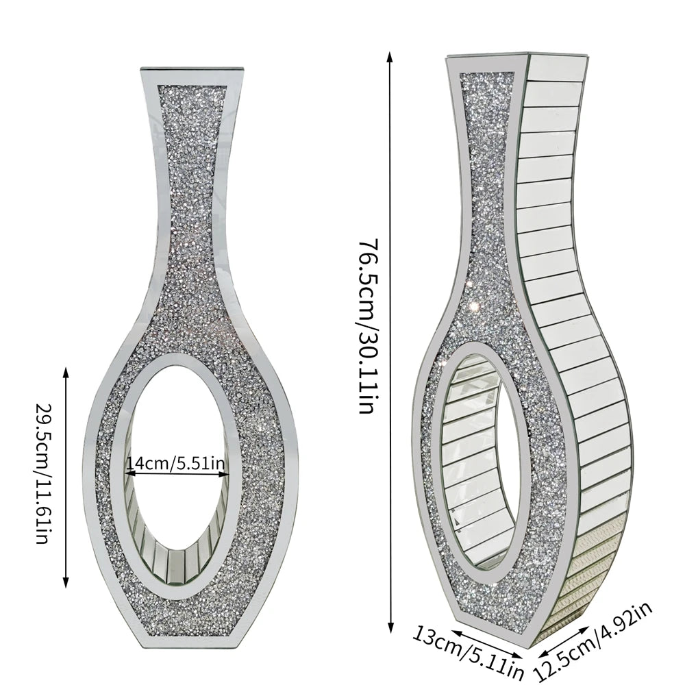 Mirror Finish Decorative Floor Vase With Crushed Diamond Design