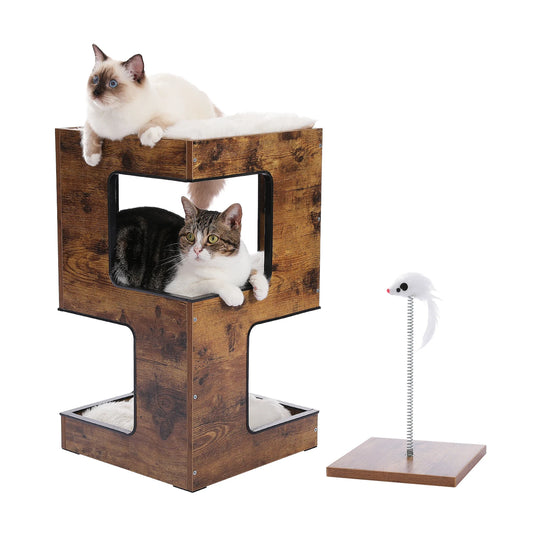 PAWZ Road Modern Wood Cat Condo House Bed With Scratching Pad