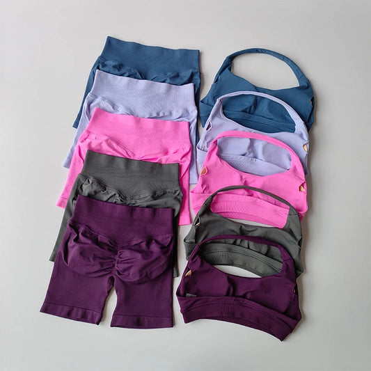 Seamless Breathable Yoga Bra And Shorts Set For Women