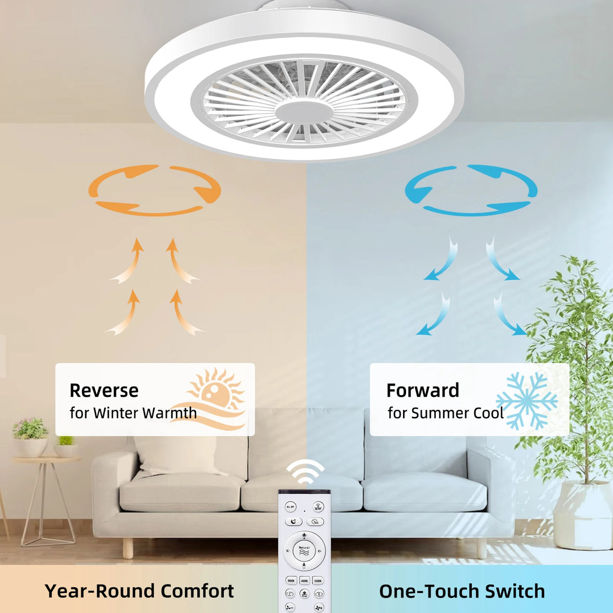 Silent Reversible DC Ceiling Fan With Remote And Light