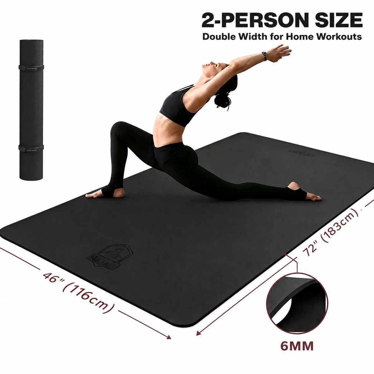 HAPBEAR Extra Wide Large Yoga Mat,48×72 Inch 6mm/8mm Thick TPE Eco‑Friendly Mat,Double‑Sided Non‑Slip Surface,Portable Exercise Fitness Mat with Storage Bag & Straps for Pilates,Home Gym & Full‑Body Workouts