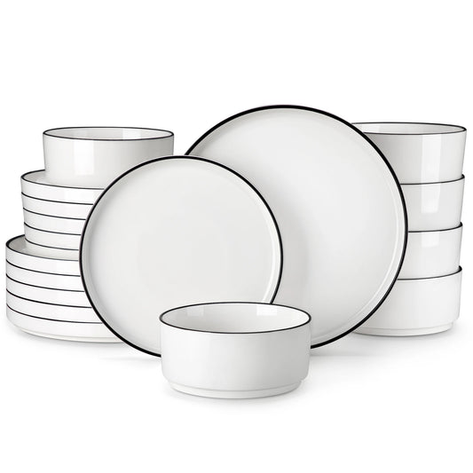 Malacasa Ceramic Dinner Plate Set With Sturdy Half Standing Edge