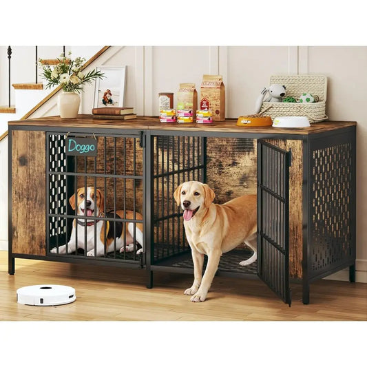 Sturdy Double Dog Kennel Cage Built With Metal And Wood